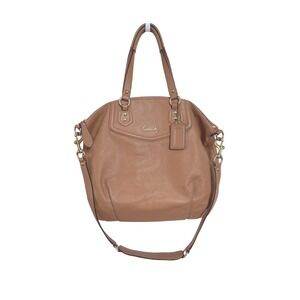 Coach Ashley Tan Camel Leather Satchel Crossbody Bag F23684 Gold Hardware